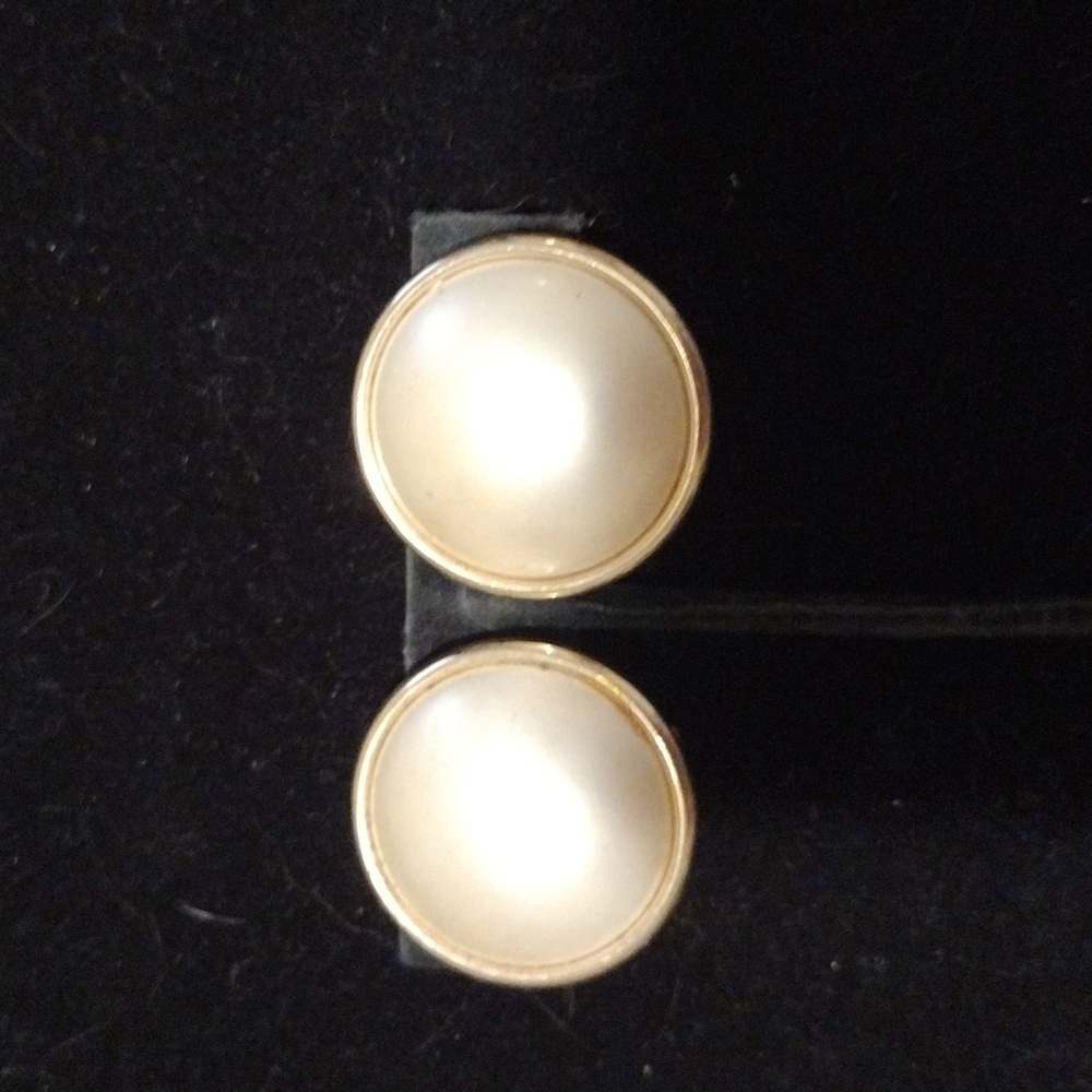 Pair of vintage Coro faux pearl & goldtone clip earrings